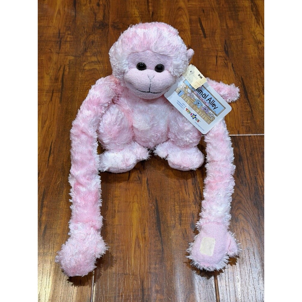 Vintage Toys R Us Animal Alley Pink Hanging Monkey Stuffed Toy Plush - NOS NWT